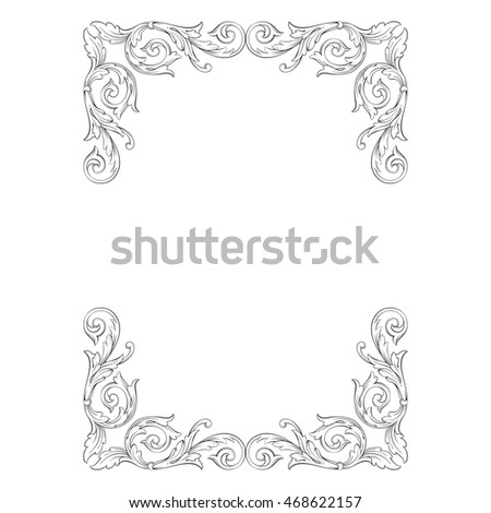Vintage border frame engraving with retro ornament pattern in antique rococo style decorative design. Element of Design.
