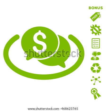 Financial Chat Area icon with bonus pictograms. Vector illustration style is flat iconic symbols, eco green color, white background, rounded angles.