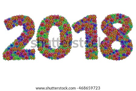 New year 2018 made from bromeliad flowers isolated on white background with clipping path