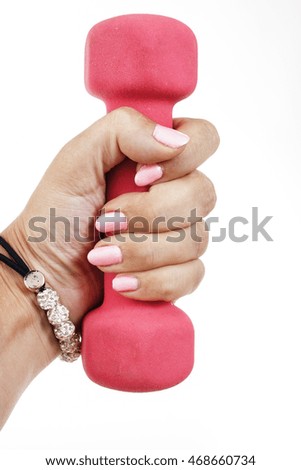 Women, with pink dumbbell.