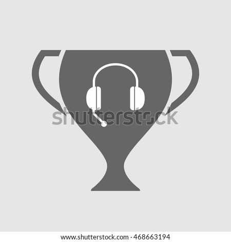 Illustration of an isolated award cup icon with  a hands free phone device