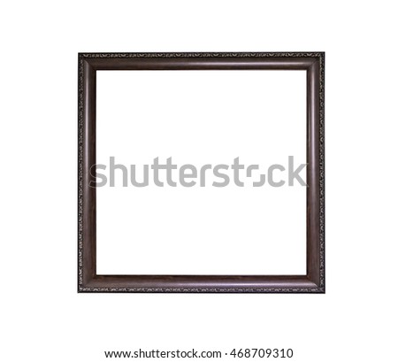 Ornamented wood empty picture frame Isolated on white background.