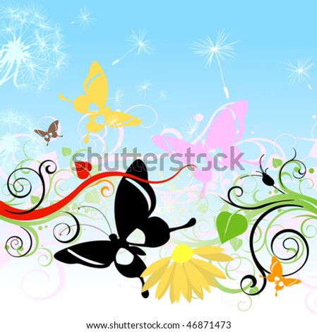 summer floral design with butterflies