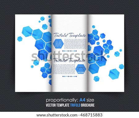 Blue Colors Hexagon Frames Tri-Fold Brochure Design. Corporate Leaflet, Cover Template