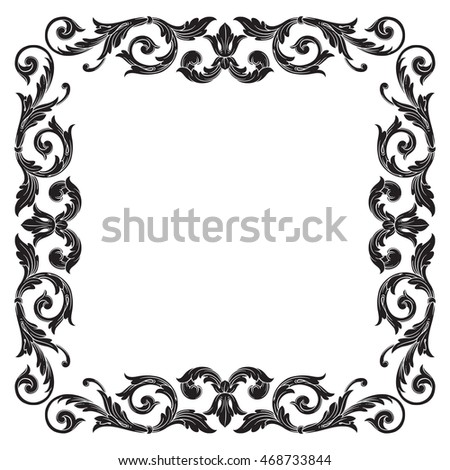 Vintage border frame engraving with retro ornament pattern in antique rococo style decorative design. Royal element of design on a white background.