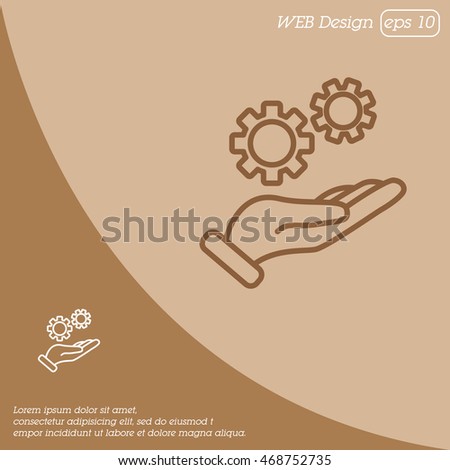 Web line icon. Gears (mechanism) in hand