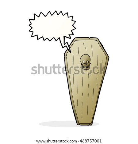 spooky cartoon coffin with speech bubble