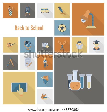 School and Education Icon Set. Flat design style. Vector
