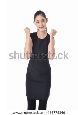 Successful business woman looking very excited - isolated over a white background