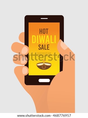 hand holding mobile phone with Diwali offer sale suggestion. design illustration