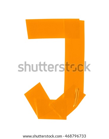 Letter J symbol made of insulating tape pieces, isolated over the white background