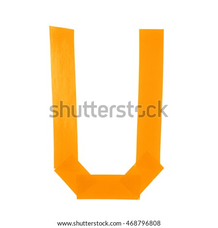 Letter U symbol made of insulating tape pieces, isolated over the white background
