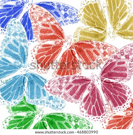 
Background from multi-colored silhouettes of butterflies , nature .
