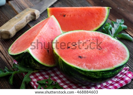 Fresh sliced watermelon on wooden background