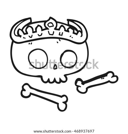 freehand drawn black and white cartoon skull wearing tiara
