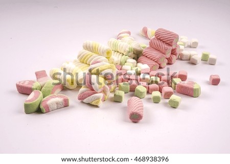 Marshmallows on white background. Copy space