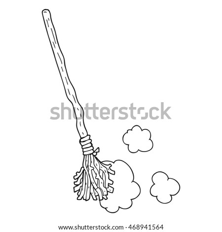 freehand drawn black and white cartoon witch's broom