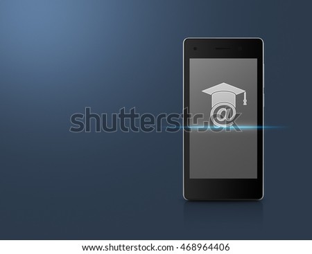 E-learning icon on modern smart phone screen over light blue background, Study online concept