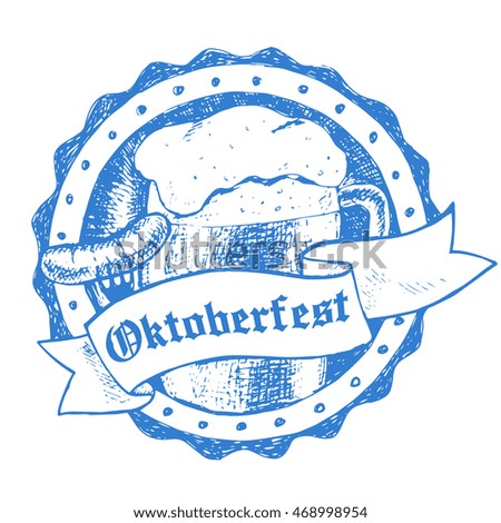 Oktoberfest vector illustration, beer mug and sausage