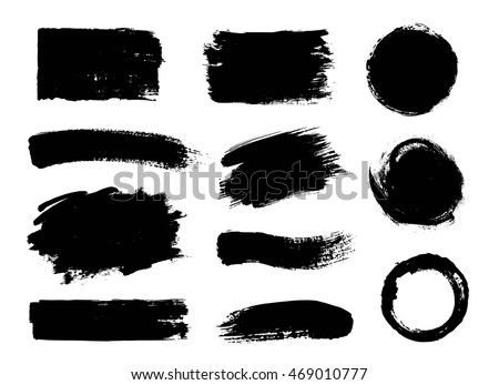 Vector set of grunge artistic brush strokes, design elements. Empty black backgrounds, frames for text or quote.