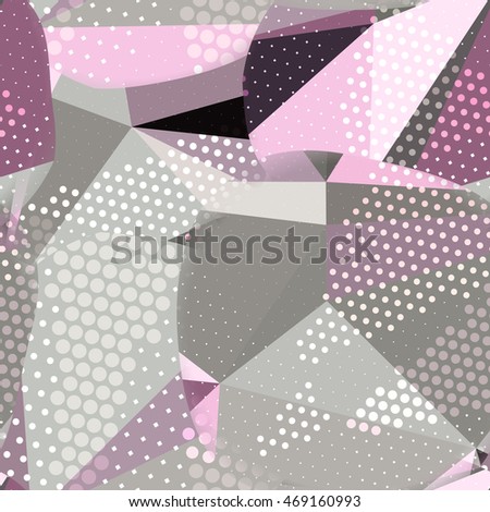 Abstract seamless chaotic pattern with urban geometric elements, scuffed, drops, sprays, triangles. Texture pattern for covers, banners, booklets, etc. For web or printed media.