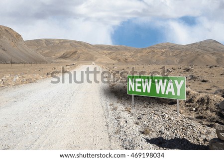 Pointer on mountain road in Tajikistan. Pamir highway.