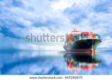International Container Cargo ship in the ocean, Freight Transportation, Shipping, Nautical Vessel Royalty-Free Stock Photo #469280870