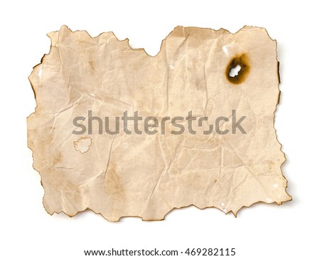 burning old paper sheet isolated on white
