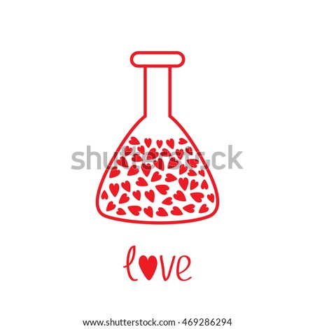 Love laboratory glass with hearts inside. Thin line icon. Greeting card. Flat design. White background. Isolated.