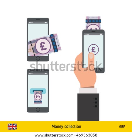 Mobile banking concept. Pound banknote. Transferring Money vector illustration