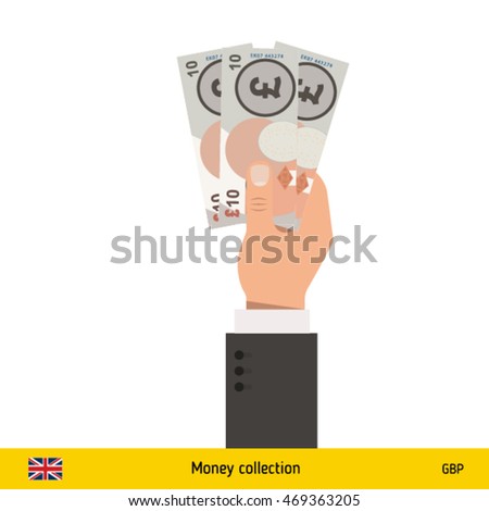 Three pound in hand. British pound banknote vector illustration.