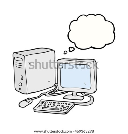 freehand drawn thought bubble cartoon computer