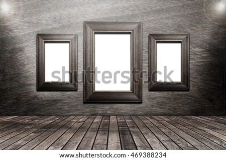 Picture frame is available on the wooden walls,3D rendering