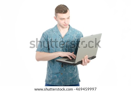 Attractive student and laptop.