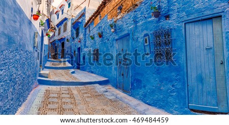 Famous blue city of Chefchaouen, Morocco. Royalty-Free Stock Photo #469484459