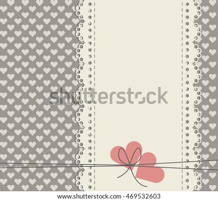 Stylish lace frame isolated on cute background with hearts can be used for wedding invitation, greeting card , baby shower and more designs.