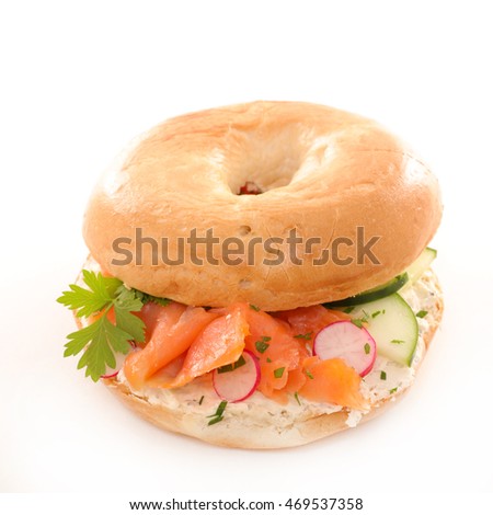 bagel with vegetable and salmon fillet