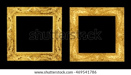 The antique gold frame isolated on black background