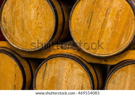 Bourbon whiskey barrels in Kentucky.  Royalty-Free Stock Photo #469554083