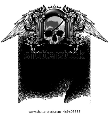 decorative background with a skull in headphones