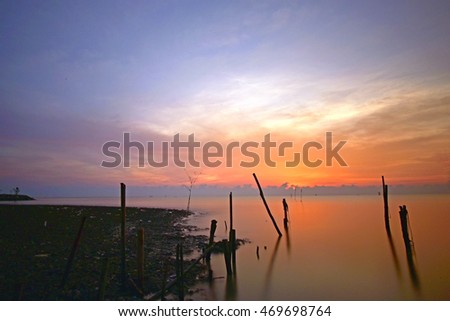 Beautiful sunrise at Nakhon Si Thammarat, Thailand, soft focus with long exposure
