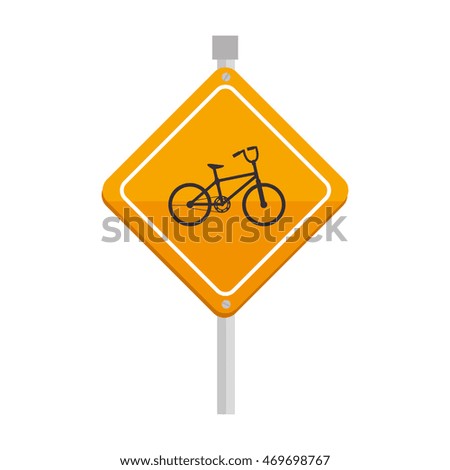 yellow bike bicycle sign safety attention warning vector  isolated and flat illustration