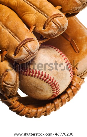 baseball in mitt isolated on white background