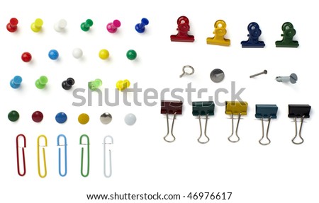 close up of various pushpins  on white background with clipping path Royalty-Free Stock Photo #46976617