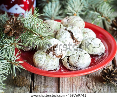 Chocolate crinkle cookies for Christmas or New Year