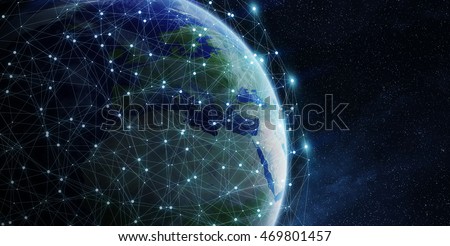 Network and data exchange over planet earth in space 3D rendering elements of this image furnished by NASA