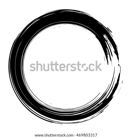 Grunge hand drawn black paintbrush circle shape. Curved brush stroke logo, label design element vector illustration