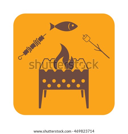 Grilled fish, zephyr and  kebab icon. Vector illustration

