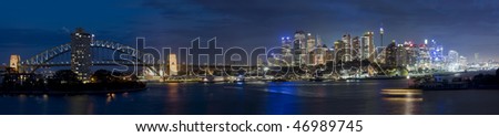 Sydney australia city central part panorama night scene illuminated cityscape famous landmark