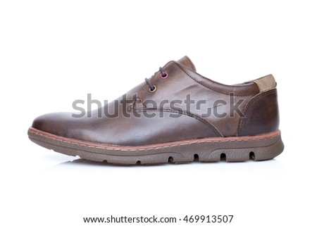 brown leather shoes isolated on a white, top view